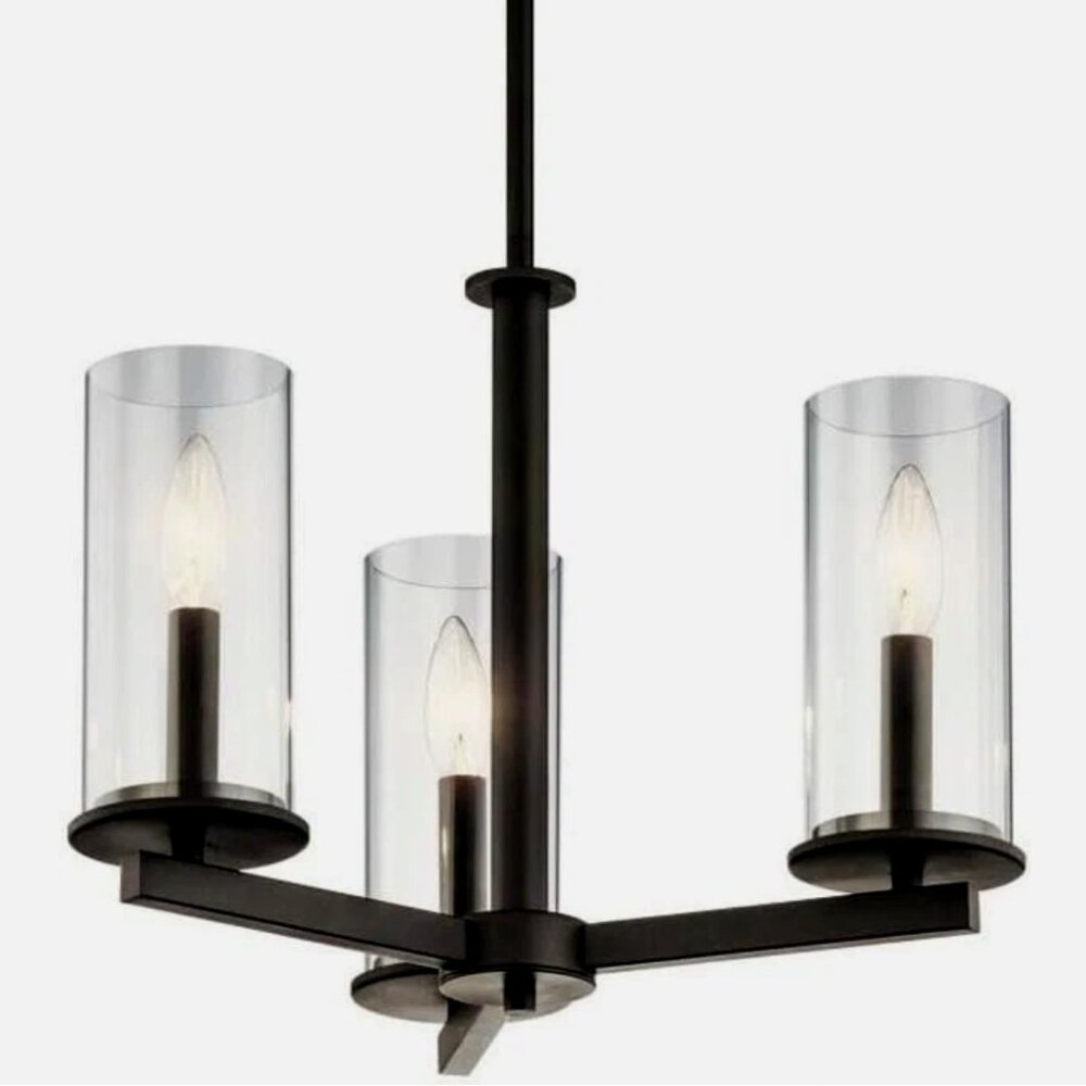 Kichler Crosby 13.75" 3-Light Clear Glass Convertible Chandelier Olde Bronze